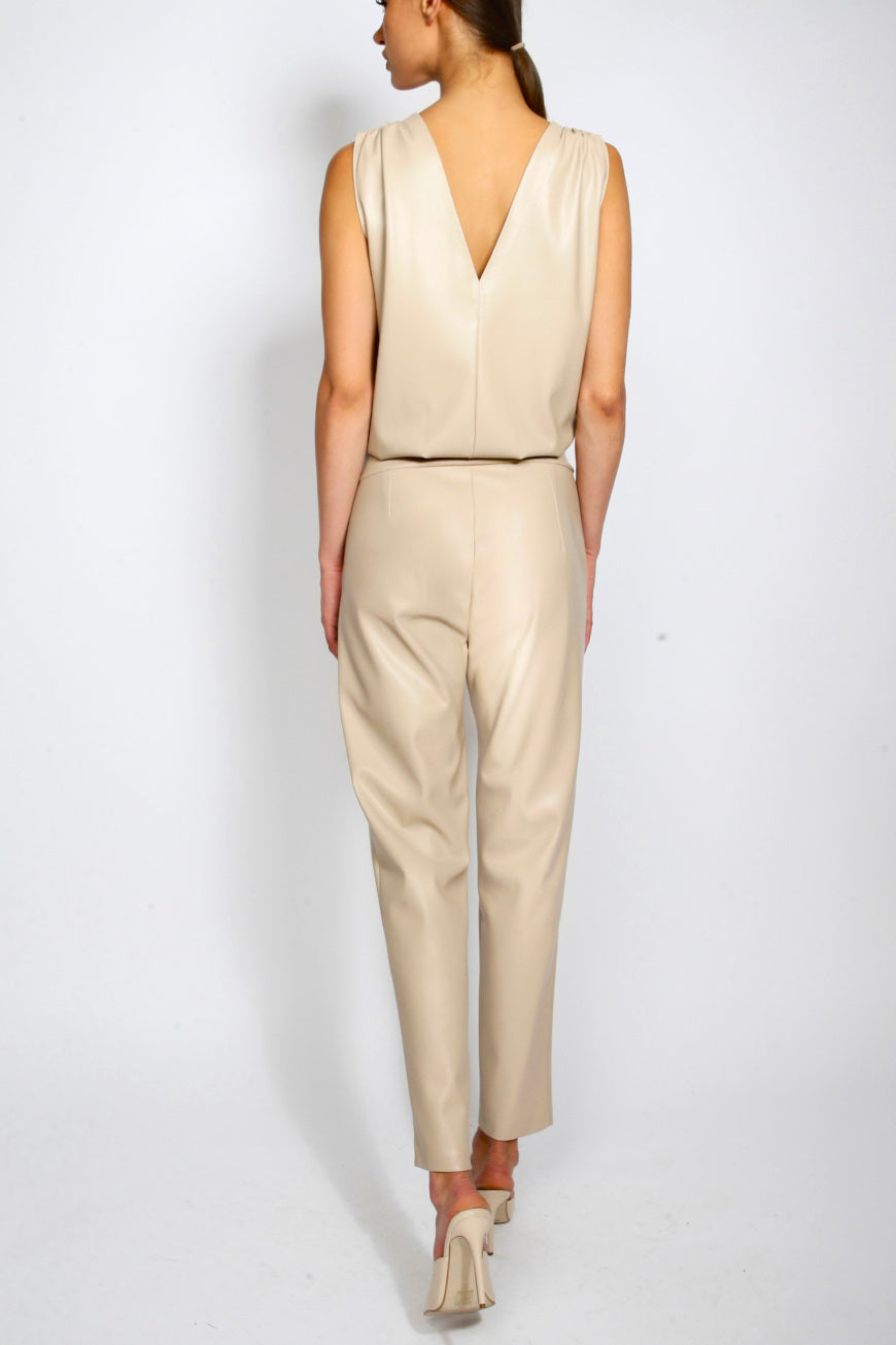 Vegan Leather Jumpsuit sand