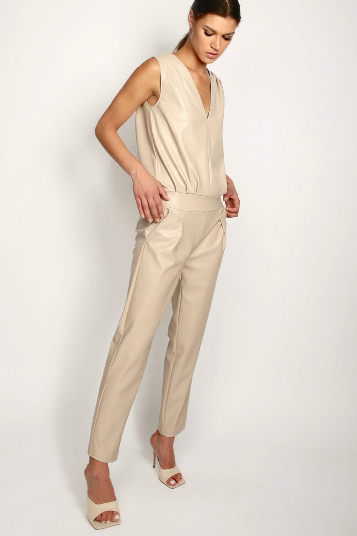 Vegan Leather Jumpsuit sand