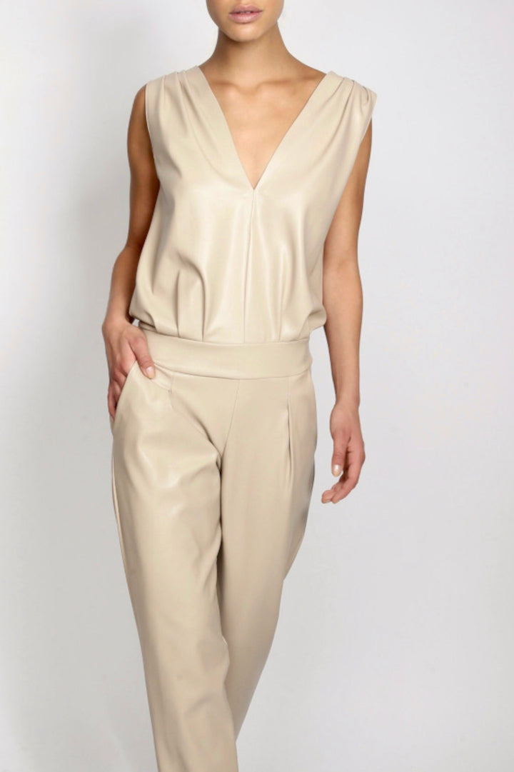 Vegan Leather Jumpsuit sand