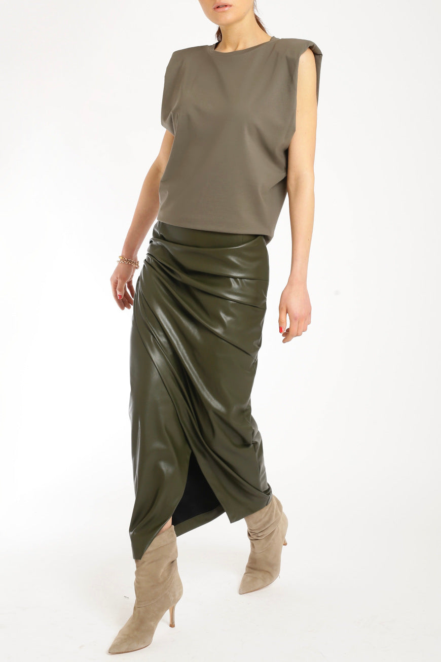 Vegan Leather Midiskirt olive