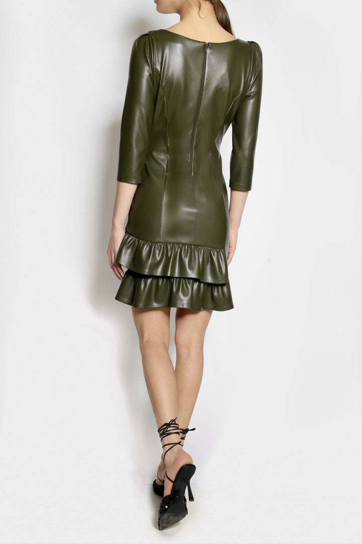 Vegan Leather Volantdress olive
