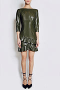 Vegan Leather Volantdress olive